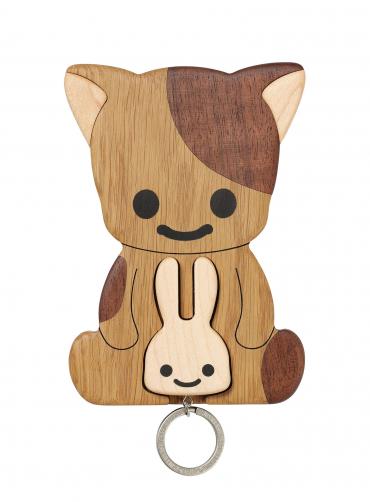 木のフックとキーリング ねこちゃんとうさぎ